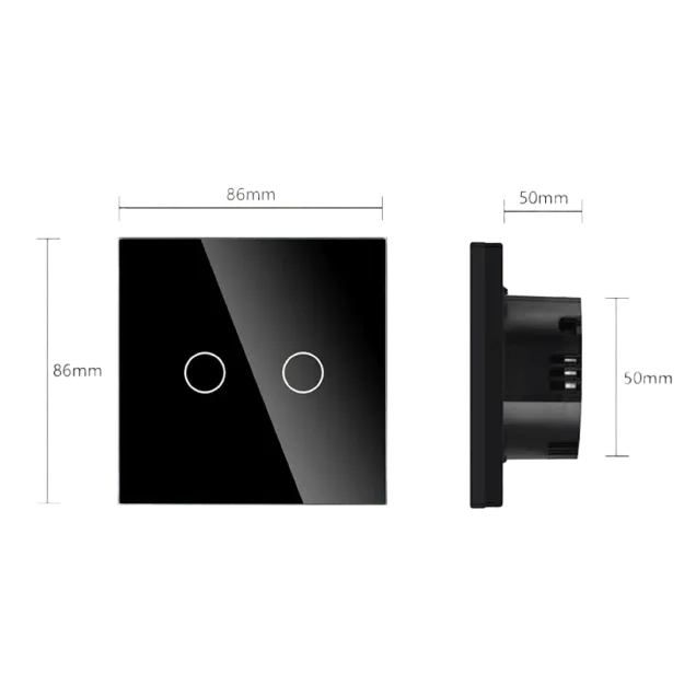 2 Gang Smart Wi-Fi Touch Switch with Neutral (Black) VIV-TW-6WF201N-WT